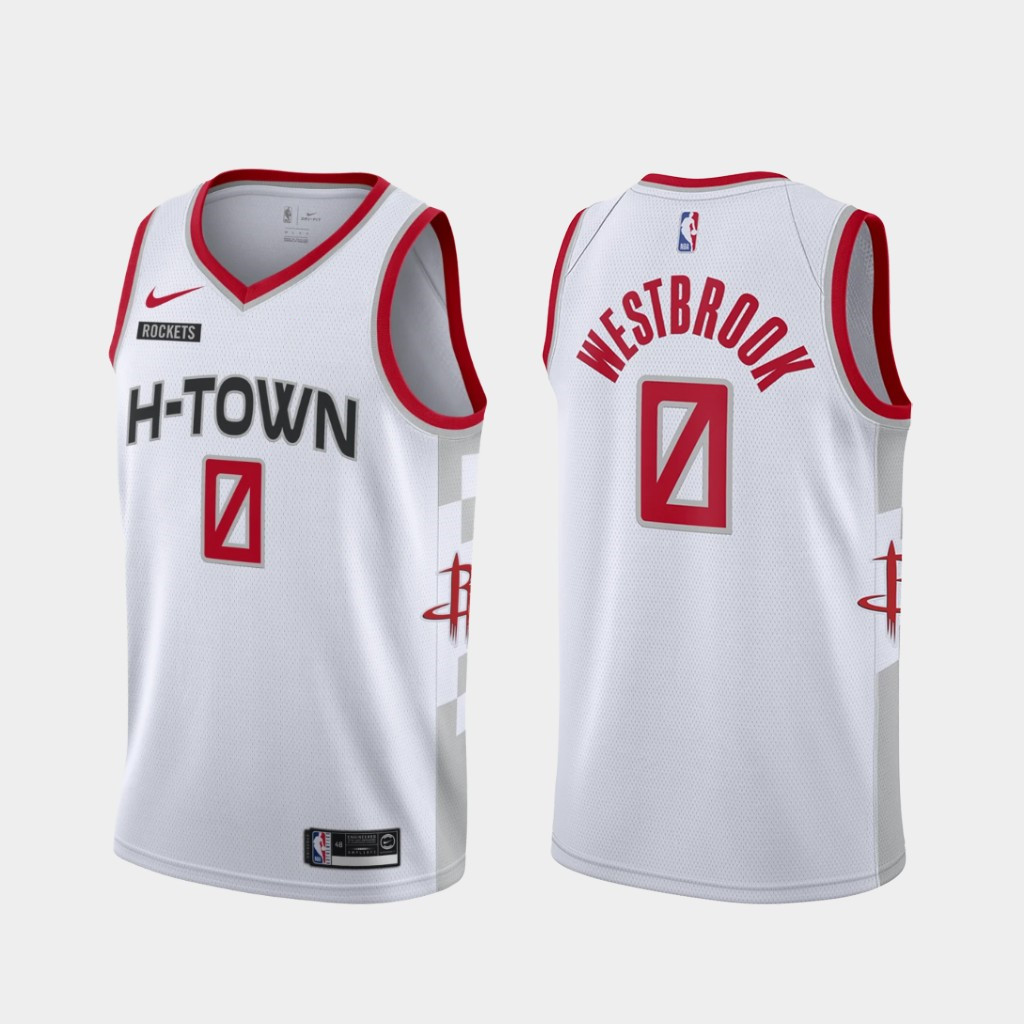Men's Houston Rockets #0 Russell Westbrook White NBA City Edition Stitched Jersey